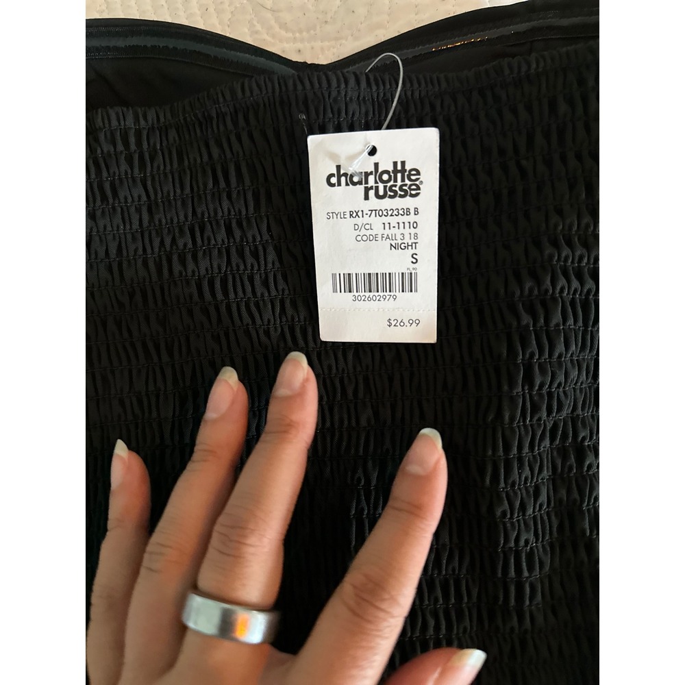 Charlotte Russe Corset Top Womens Small Black Lace Up Smocked Strapless Bustier - Picture 2 of 5